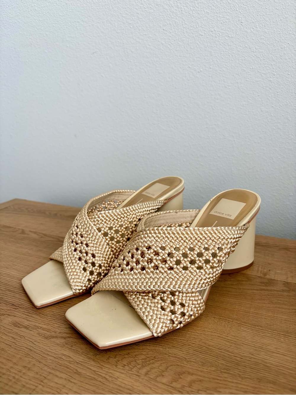 Dolce Vita Patch Vanilla Woven Slip On Squared Block Heeled Sandals Size 8